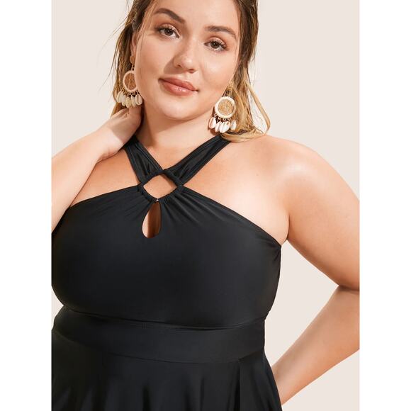 3X 22 24 Plus Size BloomChic Tankini Halter Cut Out Swim Dress Top no bottom - Picture 5 of 5
